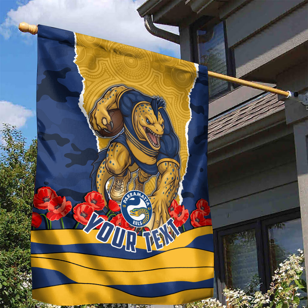 Personalized Parramatta Eels ANZAC Tribute Garden Flag Poppy Field Soldier Silhouette Aboriginal Rugby Mascot