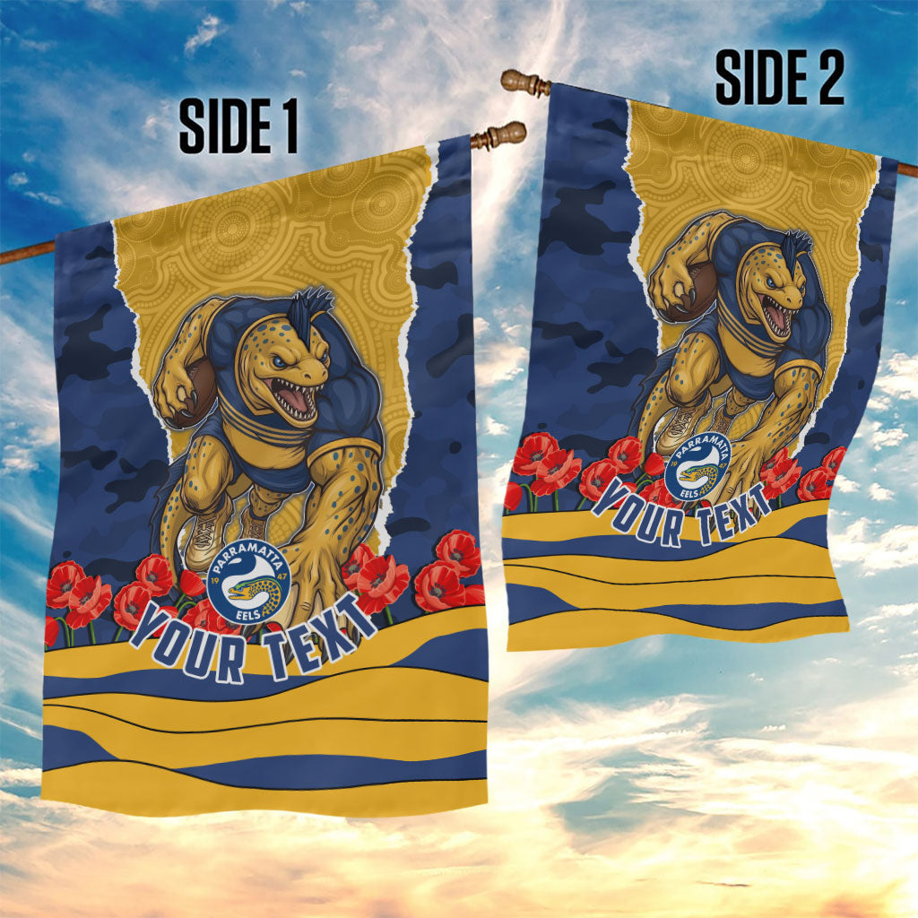 Personalized Parramatta Eels ANZAC Tribute Garden Flag Poppy Field Soldier Silhouette Aboriginal Rugby Mascot