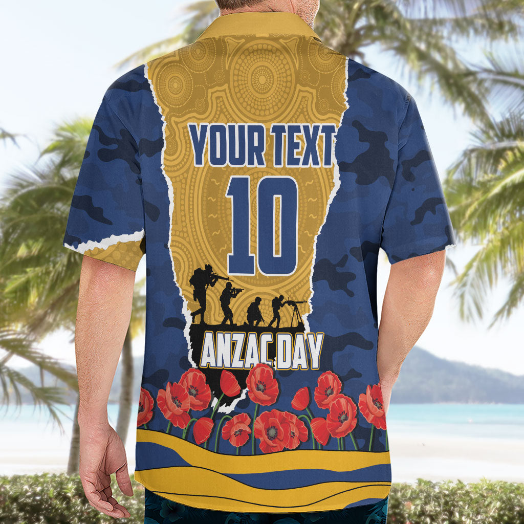 Personalized Parramatta Eels ANZAC Tribute Hawaiian Shirt Poppy Field Soldier Silhouette Aboriginal Rugby Mascot