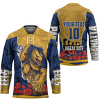 Personalized Parramatta Eels ANZAC Tribute Hockey Jersey Poppy Field Soldier Silhouette Aboriginal Rugby Mascot