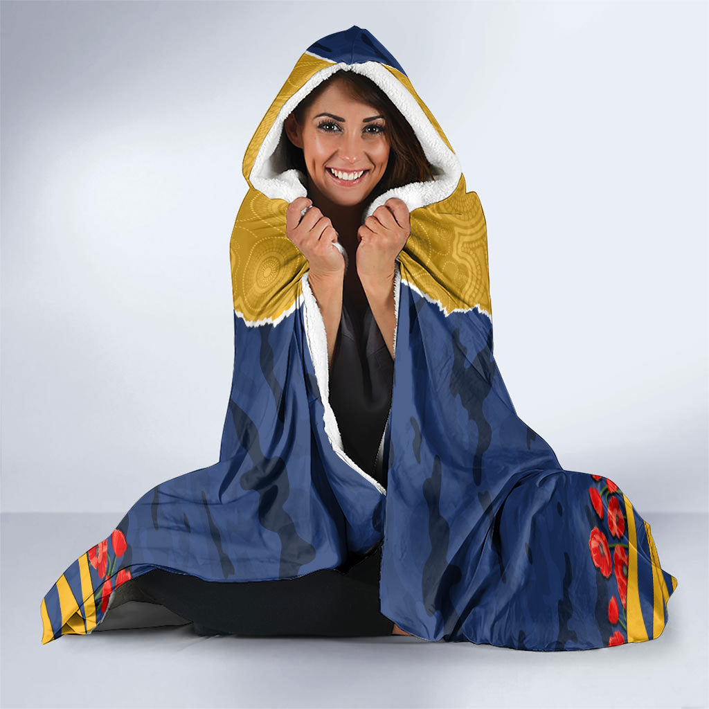 Personalized Parramatta Eels ANZAC Tribute Hooded Blanket Poppy Field Soldier Silhouette Aboriginal Rugby Mascot
