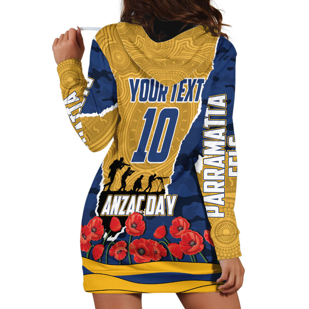 Personalized Parramatta Eels ANZAC Tribute Hoodie Dress Poppy Field Soldier Silhouette Aboriginal Rugby Mascot