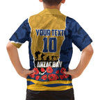 Personalized Parramatta Eels ANZAC Tribute Kid Hawaiian Shirt Poppy Field Soldier Silhouette Aboriginal Rugby Mascot