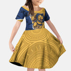 Personalized Parramatta Eels ANZAC Tribute Kid Short Sleeve Dress Poppy Field Soldier Silhouette Aboriginal Rugby Mascot