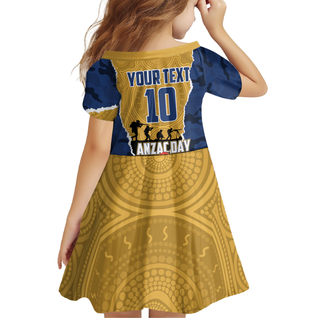 Personalized Parramatta Eels ANZAC Tribute Kid Short Sleeve Dress Poppy Field Soldier Silhouette Aboriginal Rugby Mascot