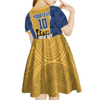Personalized Parramatta Eels ANZAC Tribute Kid Short Sleeve Dress Poppy Field Soldier Silhouette Aboriginal Rugby Mascot