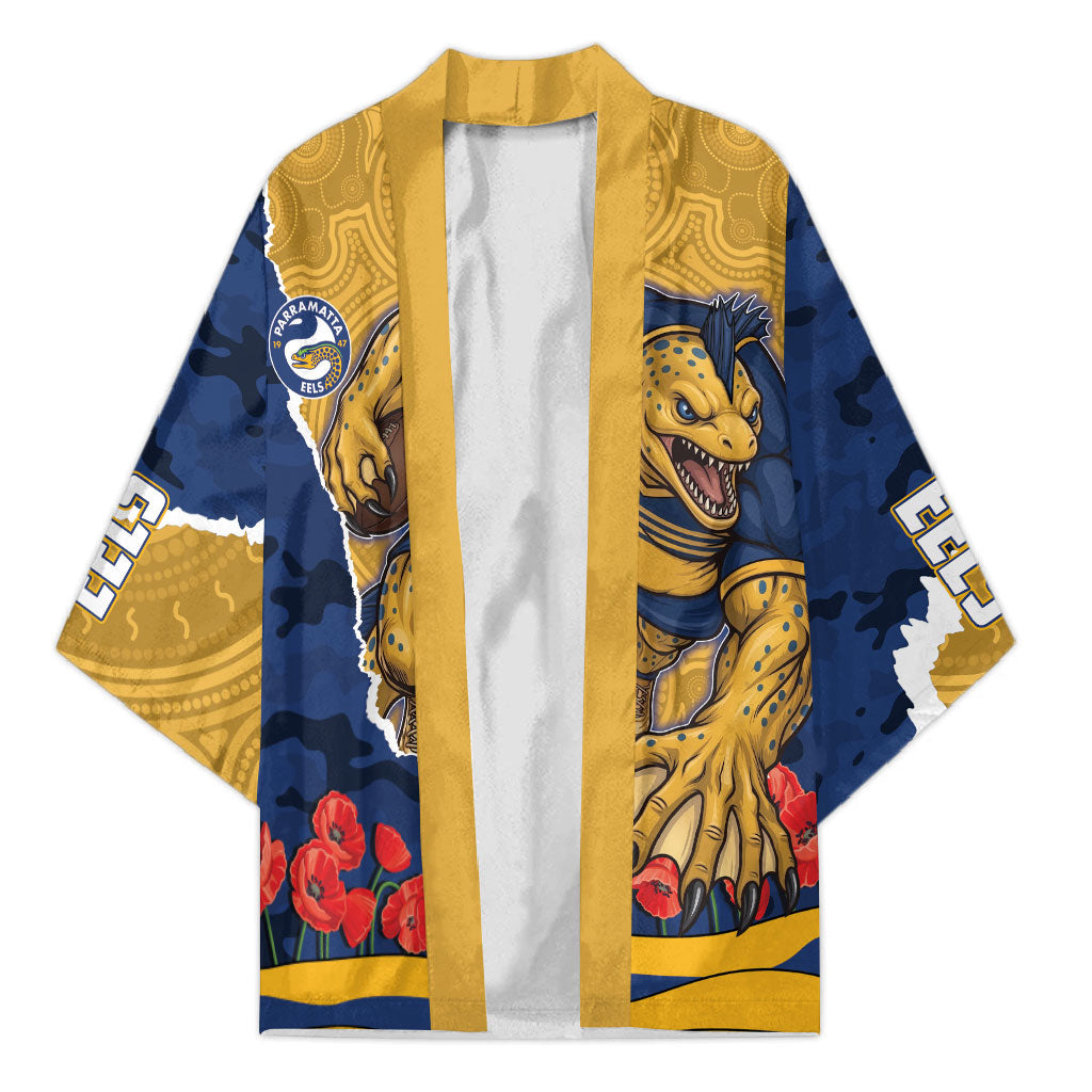 Personalized Parramatta Eels ANZAC Tribute Kimono Poppy Field Soldier Silhouette Aboriginal Rugby Mascot