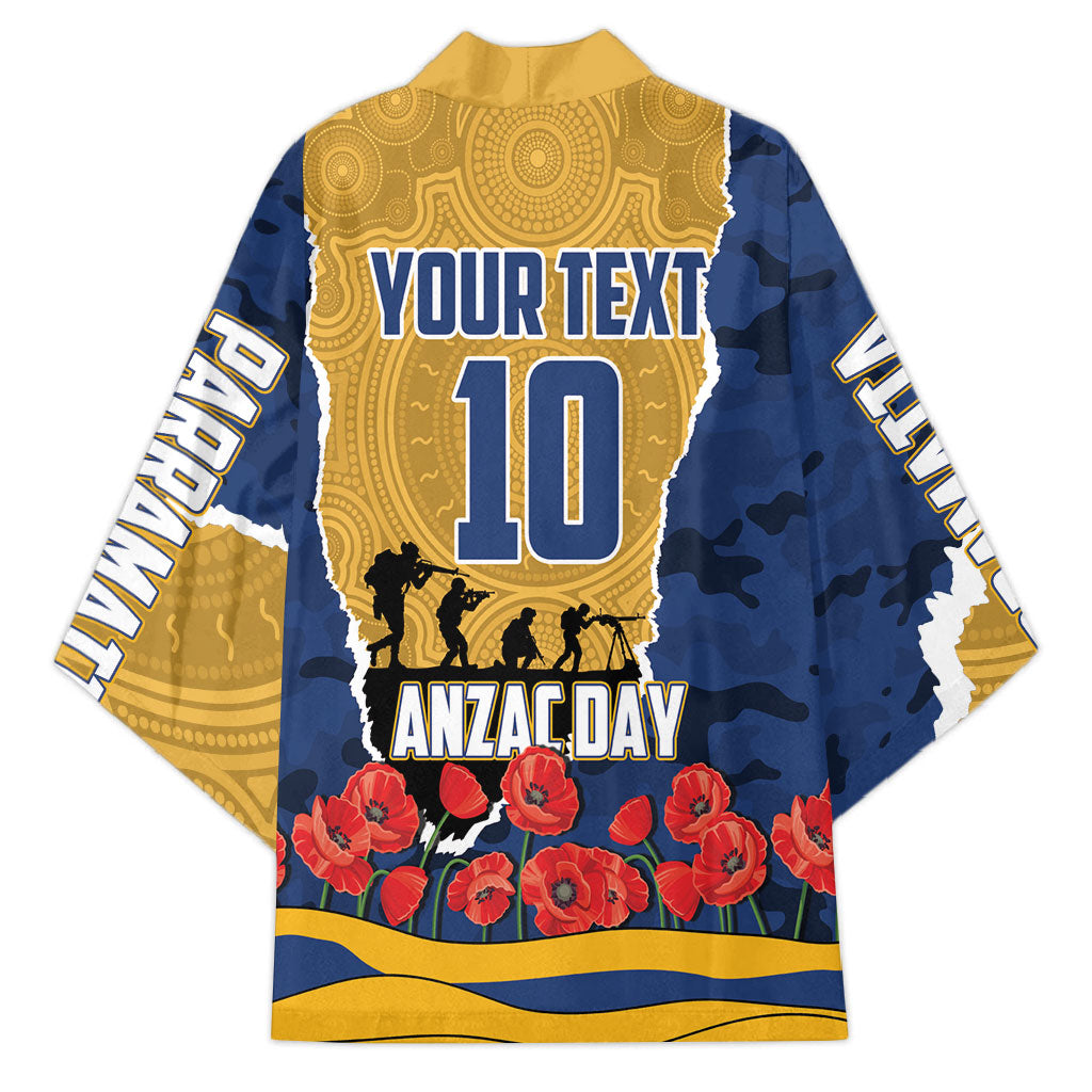 Personalized Parramatta Eels ANZAC Tribute Kimono Poppy Field Soldier Silhouette Aboriginal Rugby Mascot