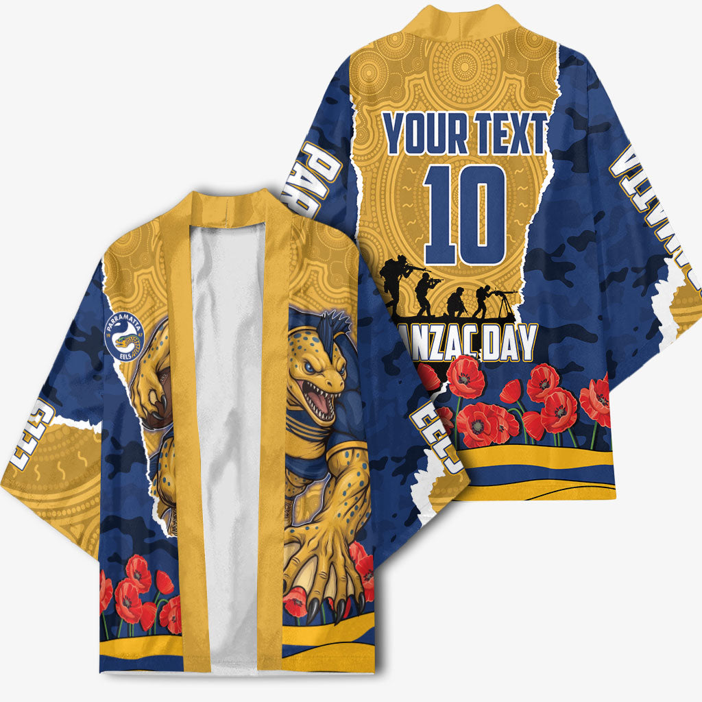 Personalized Parramatta Eels ANZAC Tribute Kimono Poppy Field Soldier Silhouette Aboriginal Rugby Mascot