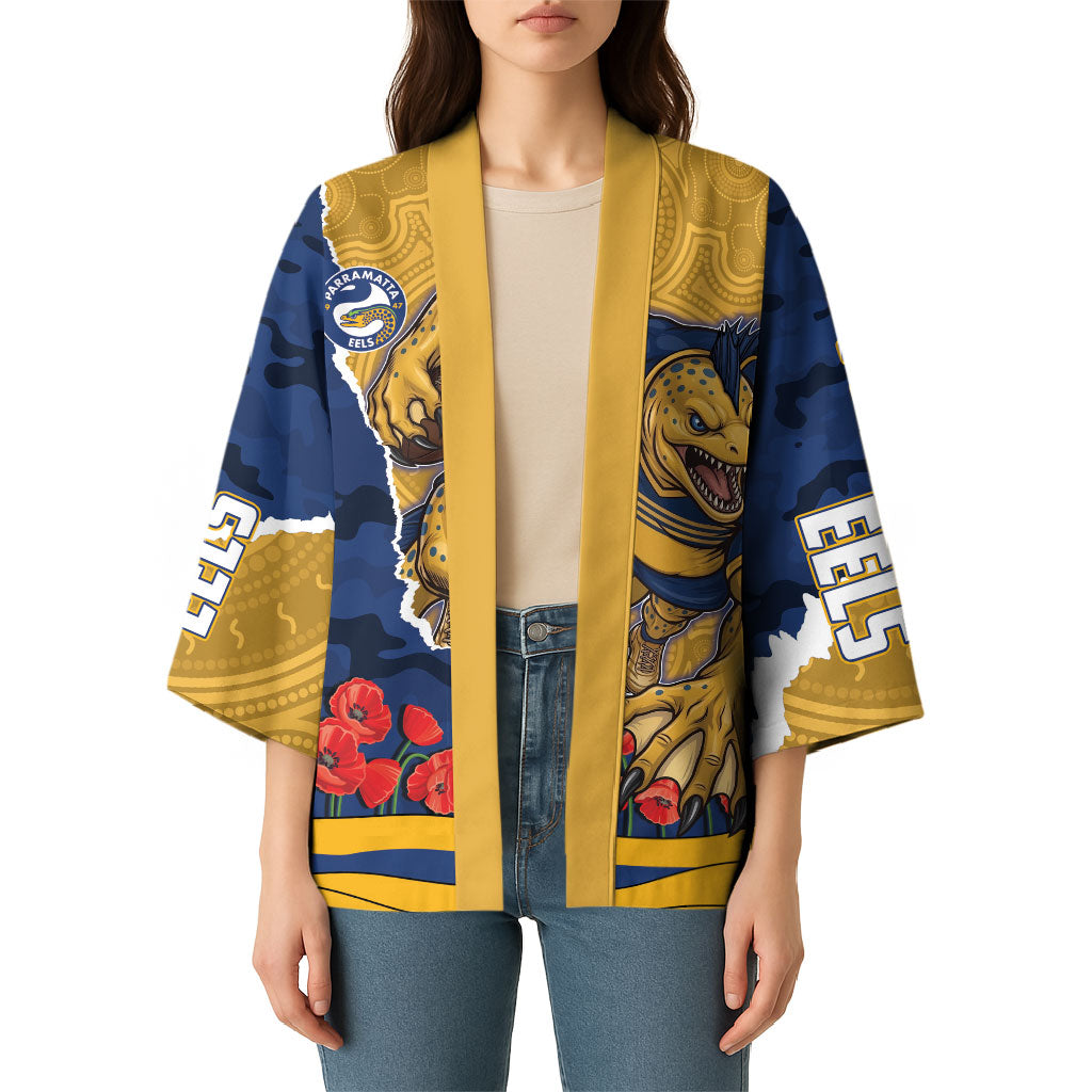 Personalized Parramatta Eels ANZAC Tribute Kimono Poppy Field Soldier Silhouette Aboriginal Rugby Mascot