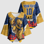 Personalized Parramatta Eels ANZAC Tribute Kimono Sleeve Blouse Poppy Field Soldier Silhouette Aboriginal Rugby Mascot
