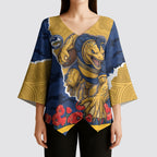Personalized Parramatta Eels ANZAC Tribute Kimono Sleeve Blouse Poppy Field Soldier Silhouette Aboriginal Rugby Mascot