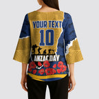 Personalized Parramatta Eels ANZAC Tribute Kimono Sleeve Blouse Poppy Field Soldier Silhouette Aboriginal Rugby Mascot