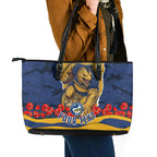 Personalized Parramatta Eels ANZAC Tribute Leather Tote Bag Poppy Field Soldier Silhouette Aboriginal Rugby Mascot