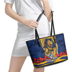 Personalized Parramatta Eels ANZAC Tribute Leather Tote Bag Poppy Field Soldier Silhouette Aboriginal Rugby Mascot