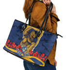 Personalized Parramatta Eels ANZAC Tribute Leather Tote Bag Poppy Field Soldier Silhouette Aboriginal Rugby Mascot