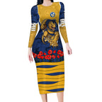 Personalized Parramatta Eels ANZAC Tribute Long Sleeve Bodycon Dress Poppy Field Soldier Silhouette Aboriginal Rugby Mascot