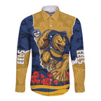 Personalized Parramatta Eels ANZAC Tribute Long Sleeve Button Shirt Poppy Field Soldier Silhouette Aboriginal Rugby Mascot