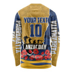Personalized Parramatta Eels ANZAC Tribute Long Sleeve Shirt Poppy Field Soldier Silhouette Aboriginal Rugby Mascot