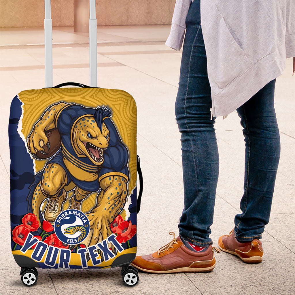 Personalized Parramatta Eels ANZAC Tribute Luggage Cover Poppy Field Soldier Silhouette Aboriginal Rugby Mascot