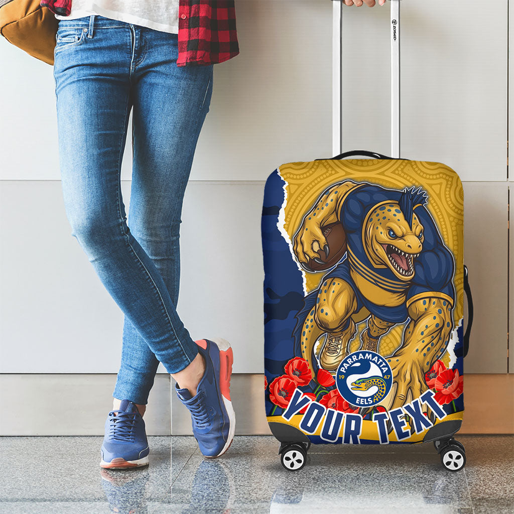 Personalized Parramatta Eels ANZAC Tribute Luggage Cover Poppy Field Soldier Silhouette Aboriginal Rugby Mascot