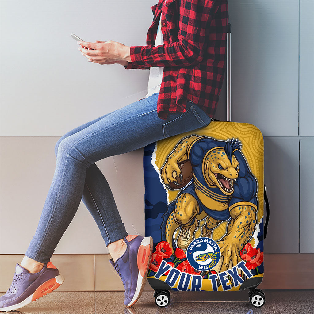 Personalized Parramatta Eels ANZAC Tribute Luggage Cover Poppy Field Soldier Silhouette Aboriginal Rugby Mascot