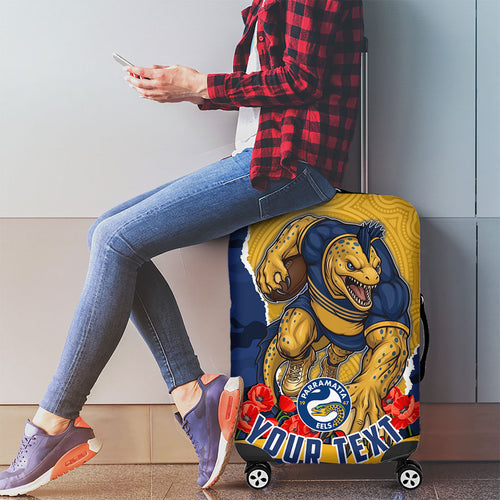 Personalized Parramatta Eels ANZAC Tribute Luggage Cover Poppy Field Soldier Silhouette Aboriginal Rugby Mascot