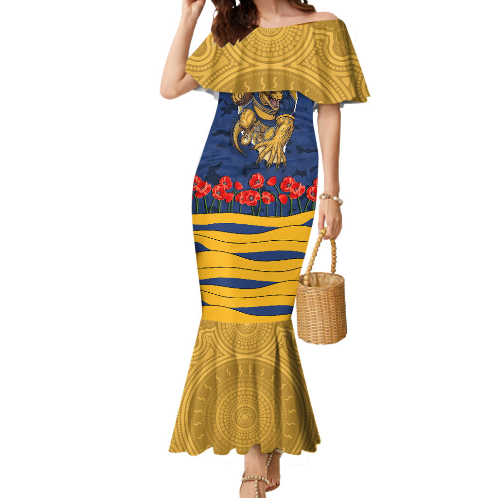 Personalized Parramatta Eels ANZAC Tribute Mermaid Dress Poppy Field Soldier Silhouette Aboriginal Rugby Mascot