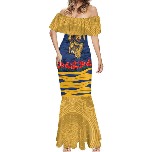 Personalized Parramatta Eels ANZAC Tribute Mermaid Dress Poppy Field Soldier Silhouette Aboriginal Rugby Mascot