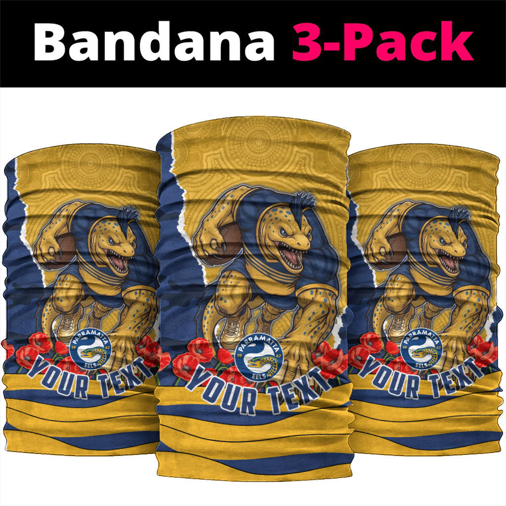 Personalized Parramatta Eels ANZAC Tribute Neck Gaiter Poppy Field Soldier Silhouette Aboriginal Rugby Mascot