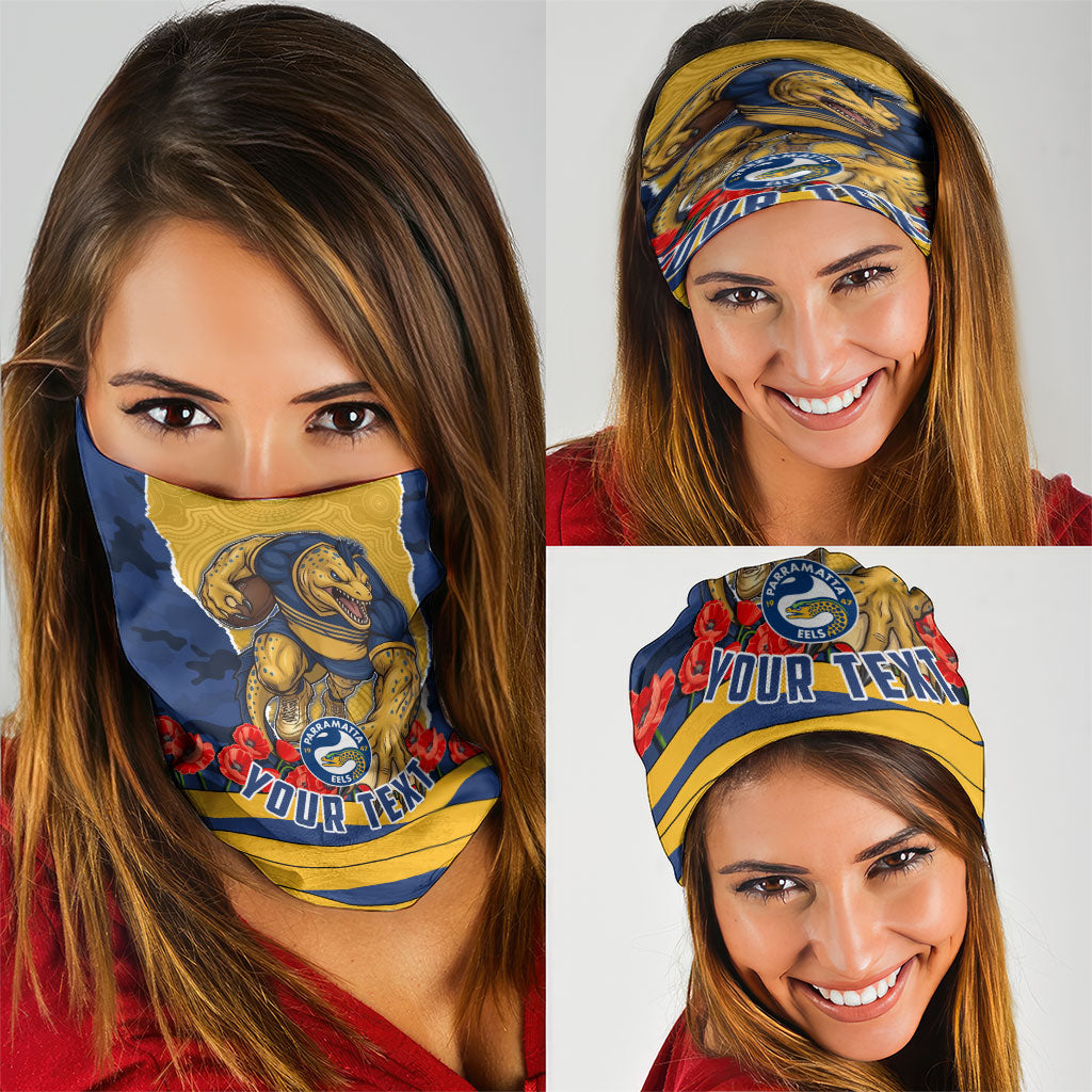 Personalized Parramatta Eels ANZAC Tribute Neck Gaiter Poppy Field Soldier Silhouette Aboriginal Rugby Mascot
