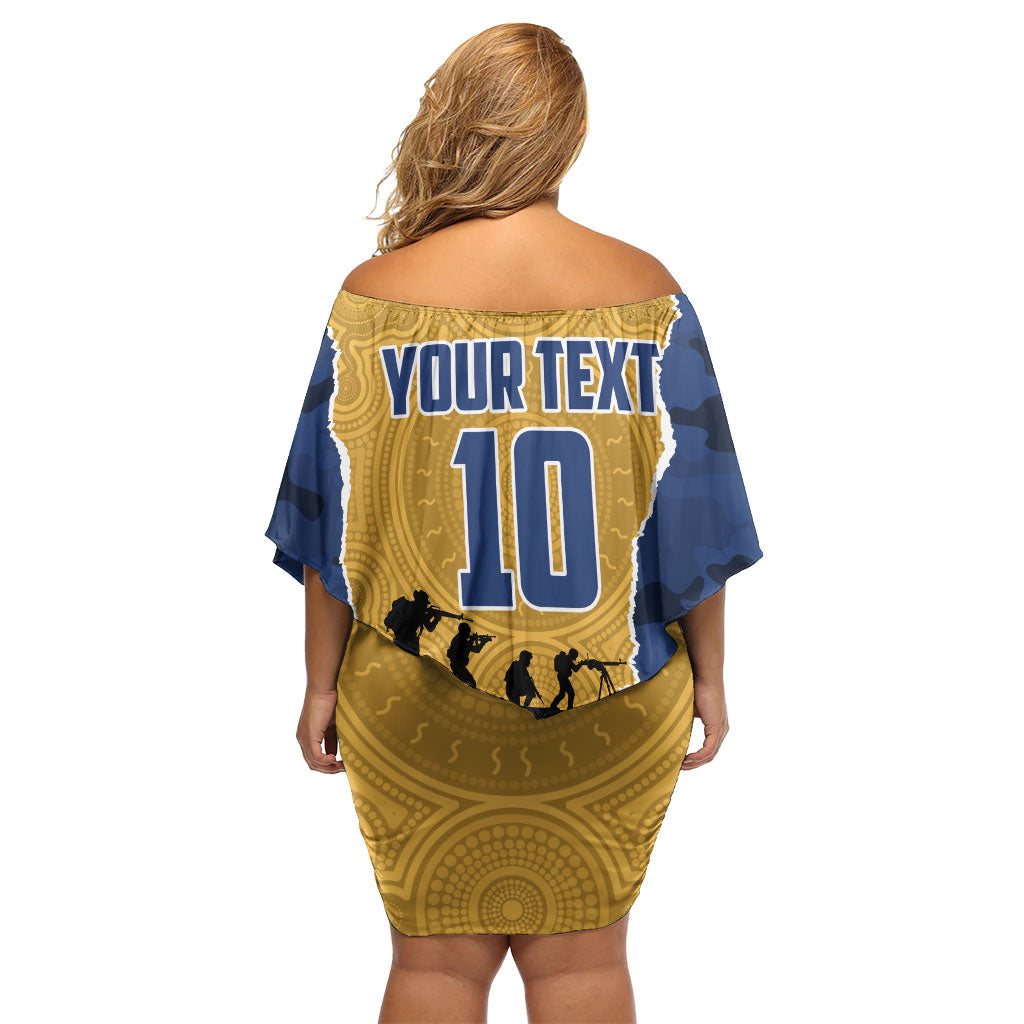 Personalized Parramatta Eels ANZAC Tribute Off Shoulder Short Dress Poppy Field Soldier Silhouette Aboriginal Rugby Mascot