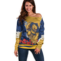 Personalized Parramatta Eels ANZAC Tribute Off Shoulder Sweater Poppy Field Soldier Silhouette Aboriginal Rugby Mascot