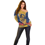 Personalized Parramatta Eels ANZAC Tribute Off Shoulder Sweater Poppy Field Soldier Silhouette Aboriginal Rugby Mascot
