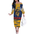 Personalized Parramatta Eels ANZAC Tribute Off The Shoulder Long Sleeve Dress Poppy Field Soldier Silhouette Aboriginal Rugby Mascot