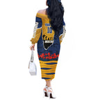 Personalized Parramatta Eels ANZAC Tribute Off The Shoulder Long Sleeve Dress Poppy Field Soldier Silhouette Aboriginal Rugby Mascot