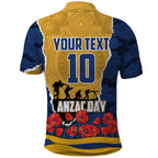 Personalized Parramatta Eels ANZAC Tribute Polo Shirt Poppy Field Soldier Silhouette Aboriginal Rugby Mascot