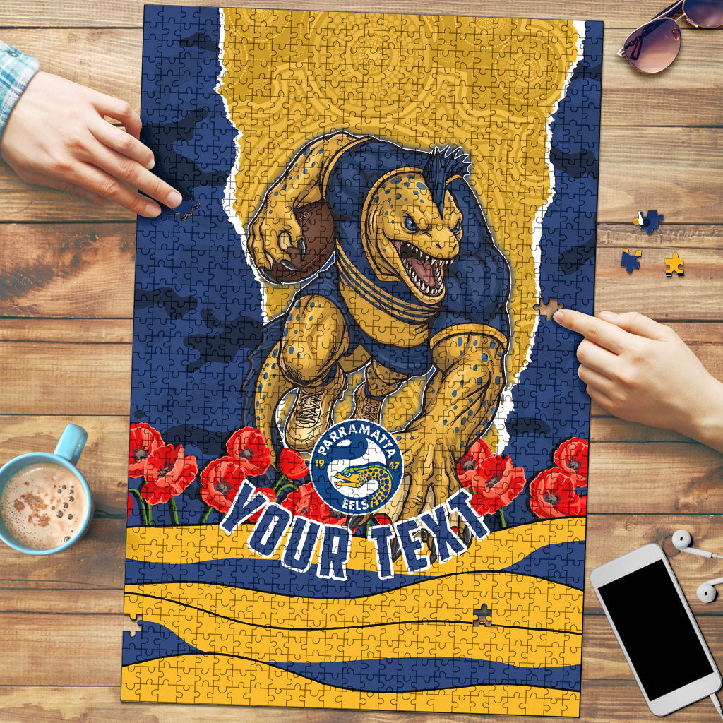 Personalized Parramatta Eels ANZAC Tribute Puzzle Poppy Field Soldier Silhouette Aboriginal Rugby Mascot
