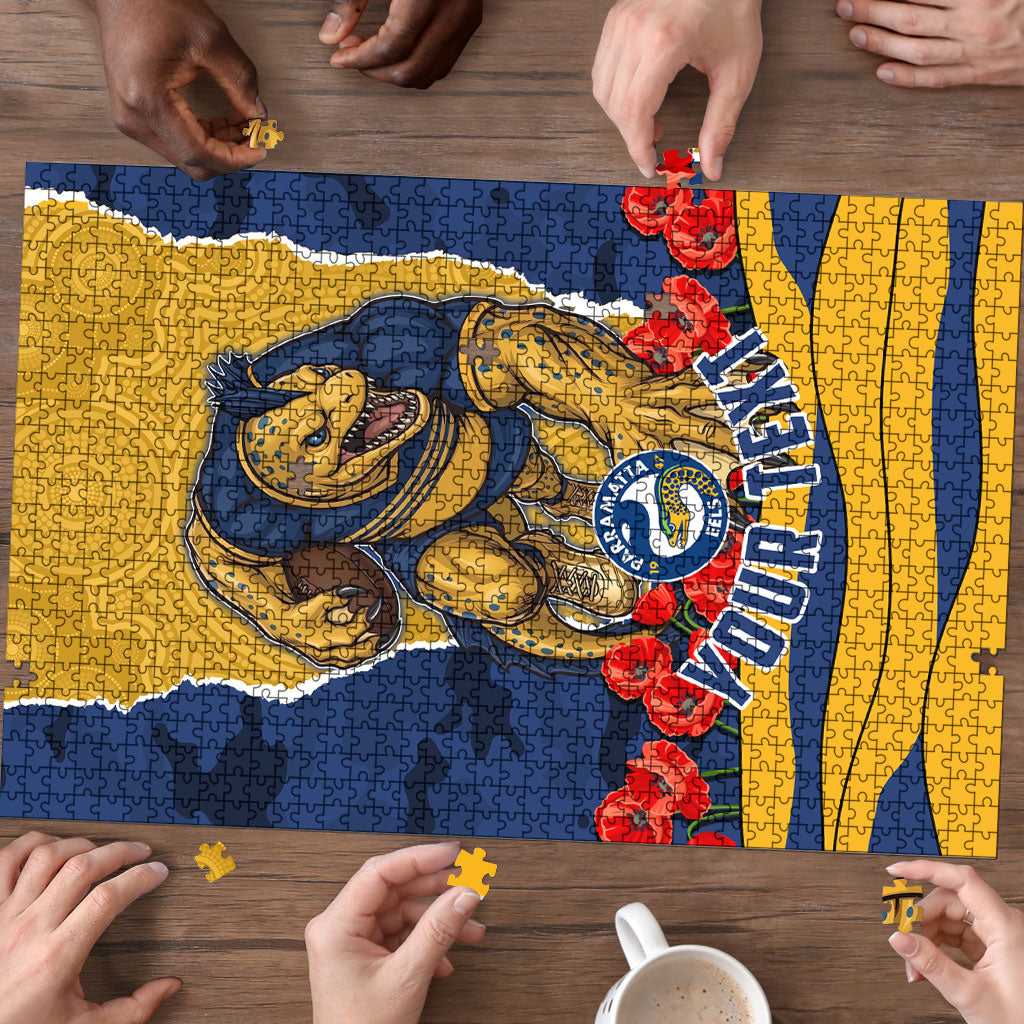 Personalized Parramatta Eels ANZAC Tribute Puzzle Poppy Field Soldier Silhouette Aboriginal Rugby Mascot