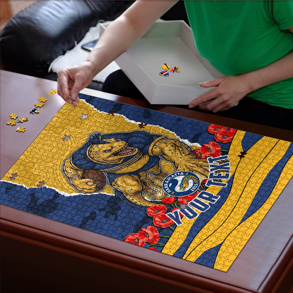 Personalized Parramatta Eels ANZAC Tribute Puzzle Poppy Field Soldier Silhouette Aboriginal Rugby Mascot