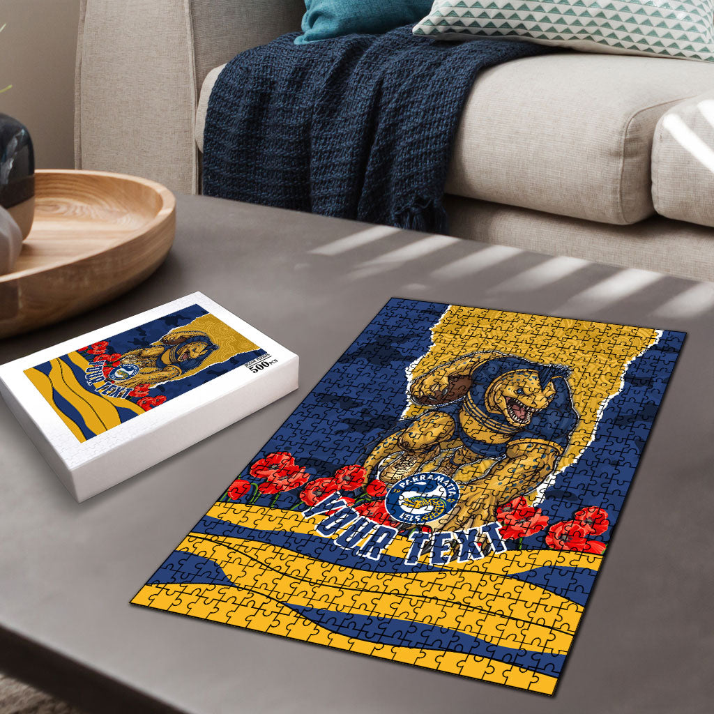 Personalized Parramatta Eels ANZAC Tribute Puzzle Poppy Field Soldier Silhouette Aboriginal Rugby Mascot