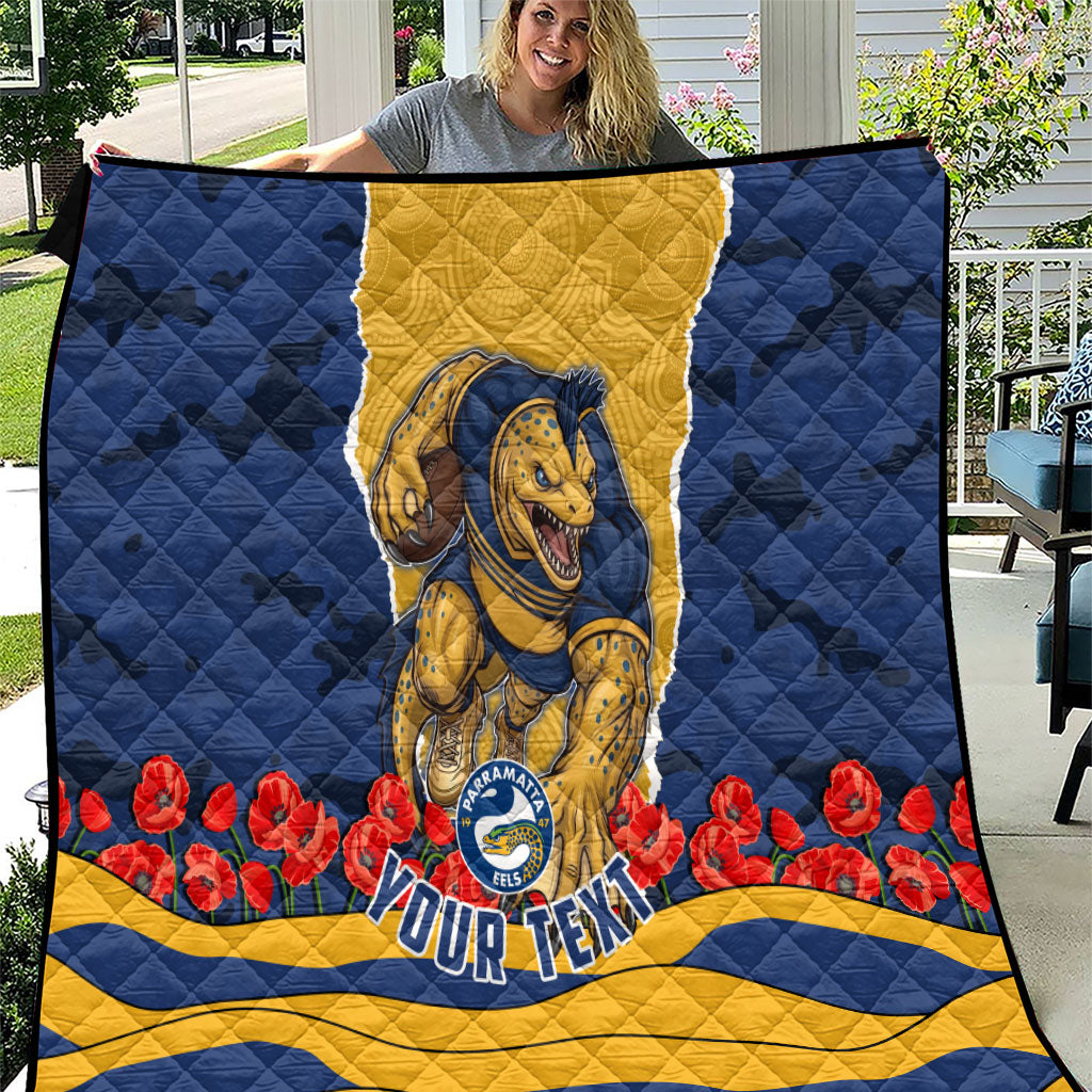 Personalized Parramatta Eels ANZAC Tribute Quilt Poppy Field Soldier Silhouette Aboriginal Rugby Mascot