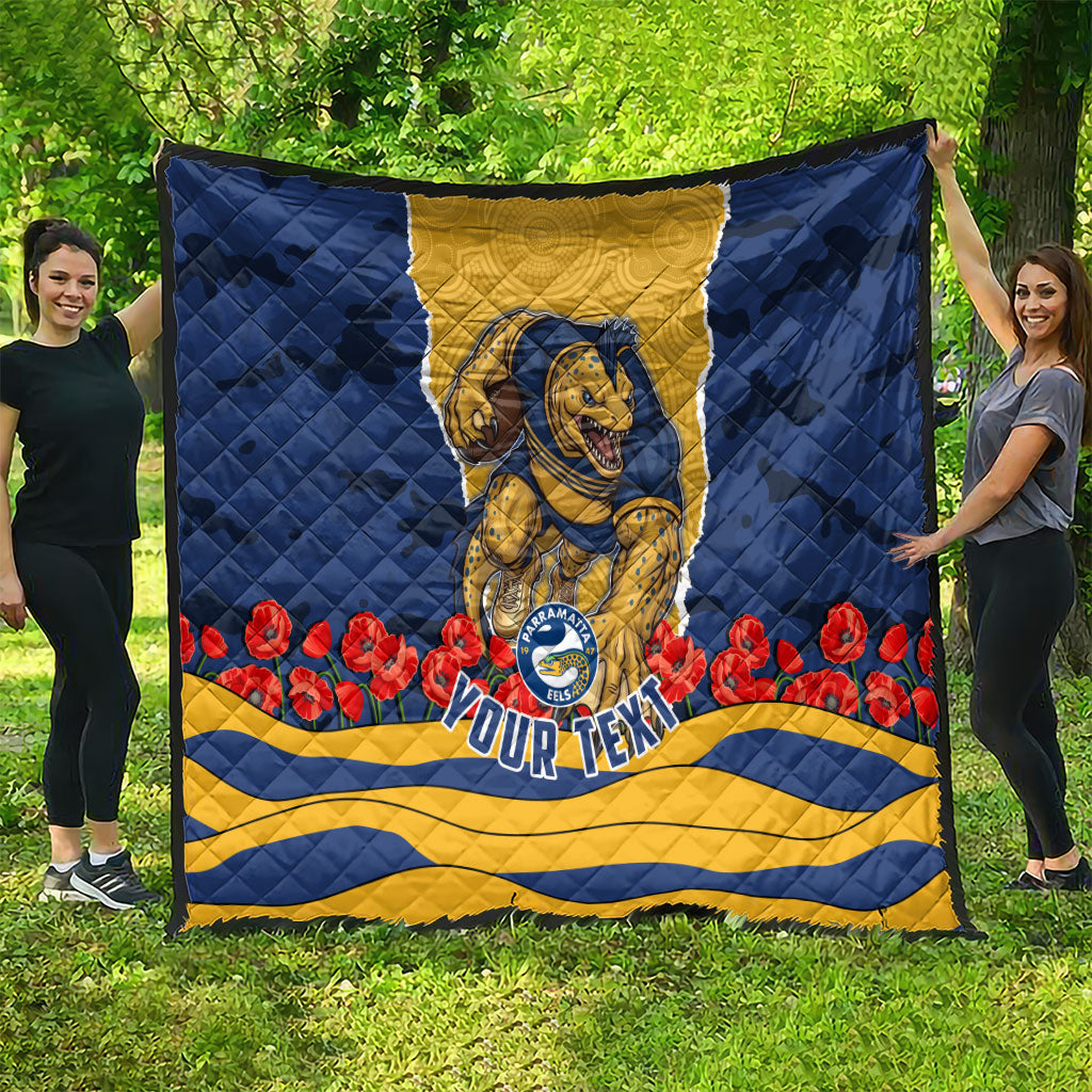Personalized Parramatta Eels ANZAC Tribute Quilt Poppy Field Soldier Silhouette Aboriginal Rugby Mascot