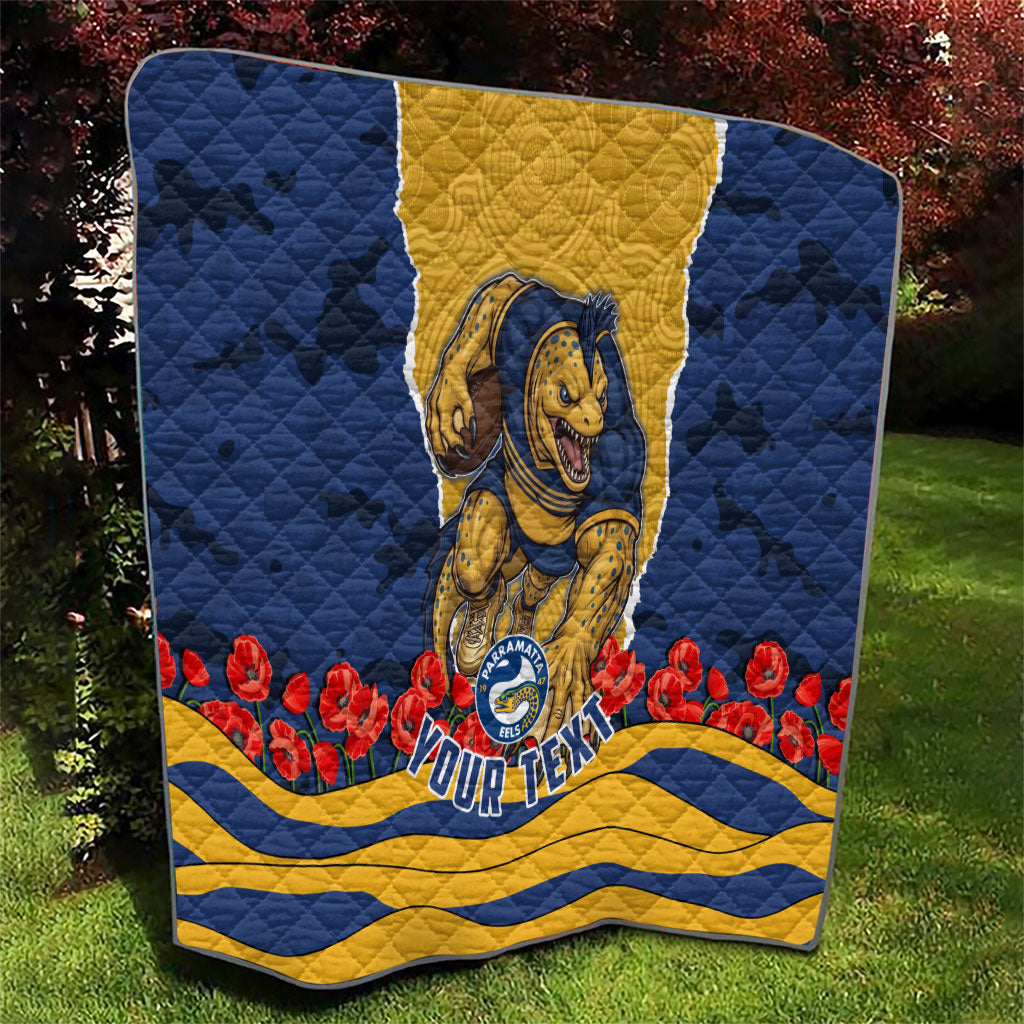 Personalized Parramatta Eels ANZAC Tribute Quilt Poppy Field Soldier Silhouette Aboriginal Rugby Mascot