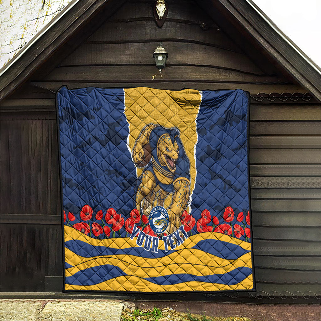 Personalized Parramatta Eels ANZAC Tribute Quilt Poppy Field Soldier Silhouette Aboriginal Rugby Mascot