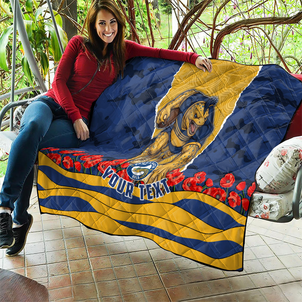 Personalized Parramatta Eels ANZAC Tribute Quilt Poppy Field Soldier Silhouette Aboriginal Rugby Mascot