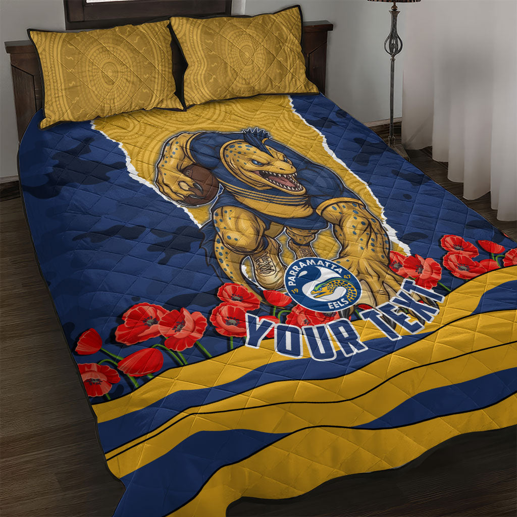 Personalized Parramatta Eels ANZAC Tribute Quilt Bed Set Poppy Field Soldier Silhouette Aboriginal Rugby Mascot