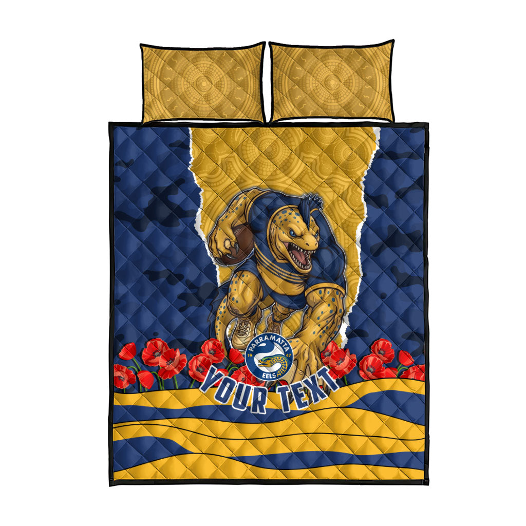 Personalized Parramatta Eels ANZAC Tribute Quilt Bed Set Poppy Field Soldier Silhouette Aboriginal Rugby Mascot