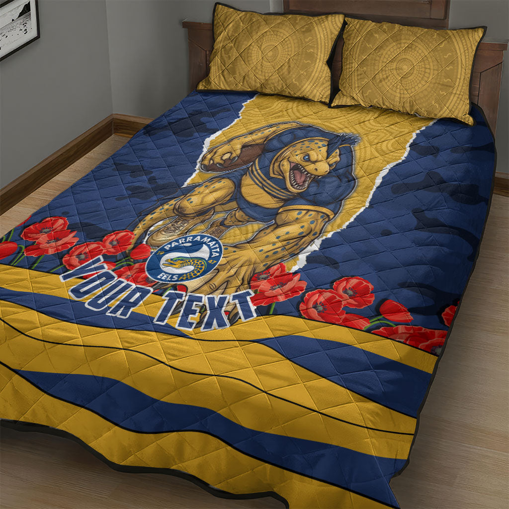 Personalized Parramatta Eels ANZAC Tribute Quilt Bed Set Poppy Field Soldier Silhouette Aboriginal Rugby Mascot
