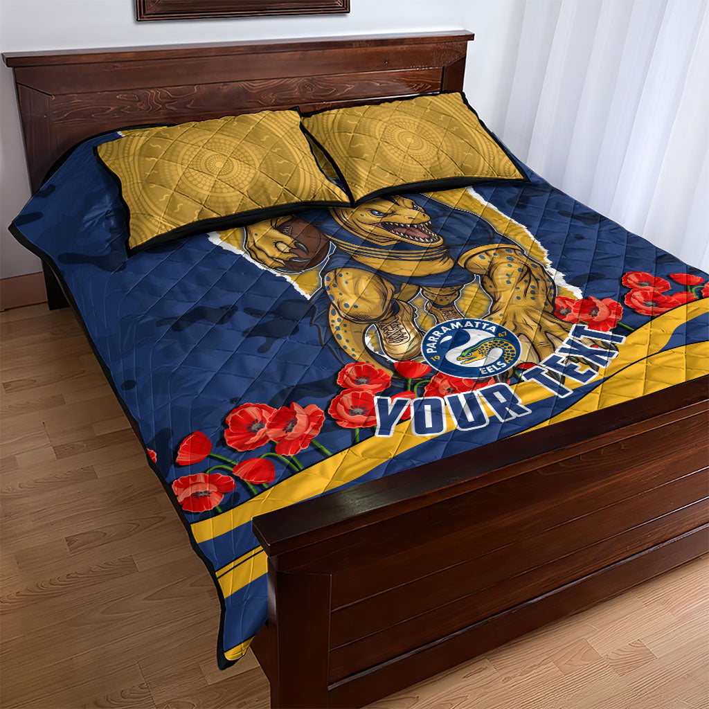 Personalized Parramatta Eels ANZAC Tribute Quilt Bed Set Poppy Field Soldier Silhouette Aboriginal Rugby Mascot